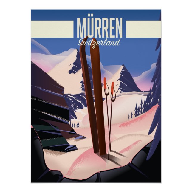 Huella de arte poster de esquí de Murren Suiza. (Anverso)