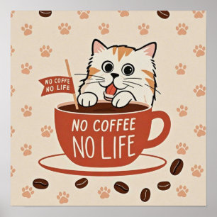 Huella de gato diminuta y granos de café Póster