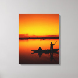 huella de lienzo de pesca de puesta al sol