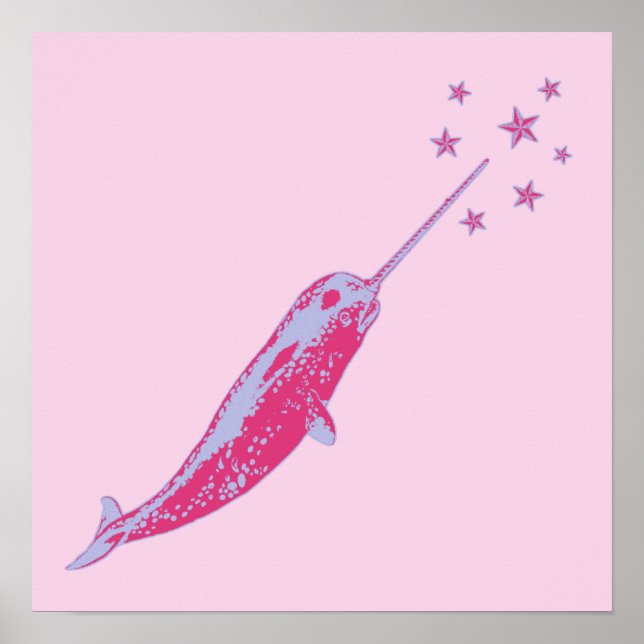Huella de poster de arte en pared rosa de Narwhal (Frente)