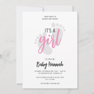 Huella Rosa Linda Es una Invitación a Baby Shower 