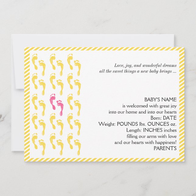 Huellas amarillas y rosas Invitación bebé (Anverso)