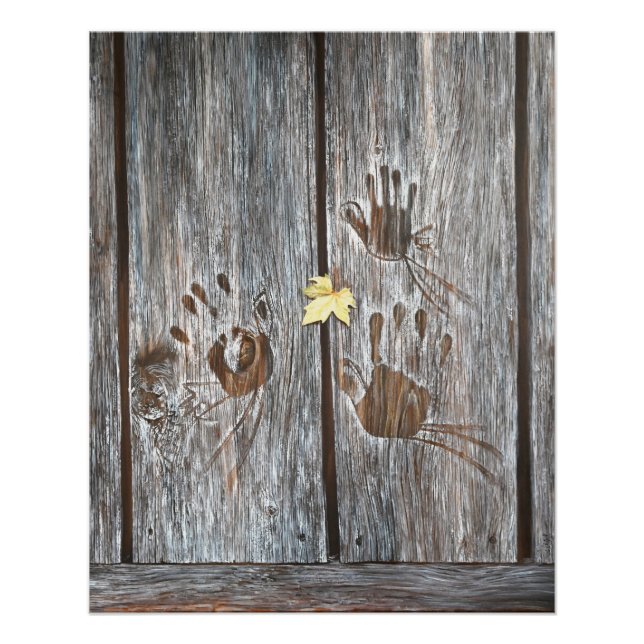 Huellas de aves en tablas de madera con hojas de o (Anverso)
