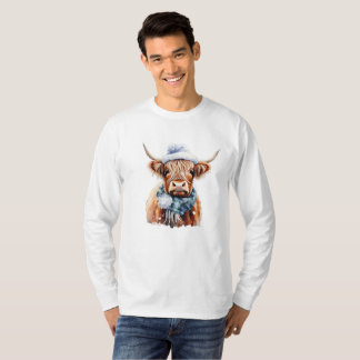 Huellas de camiseta de vaca escocesa de invierno