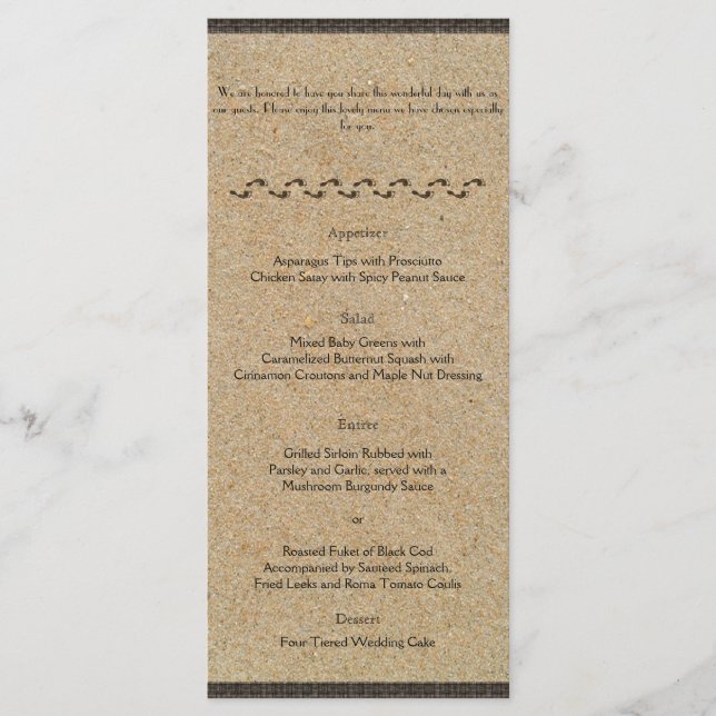 Huellas en el menú Boda de arena (Anverso)