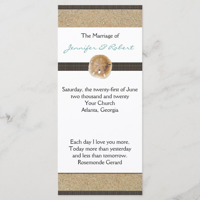 Huellas en el programa de la boda de arena (Anverso)