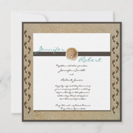 Huellas en la invitación a la boda de arena