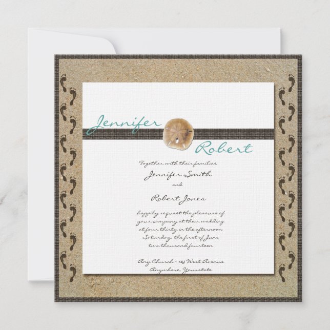 Huellas en la invitación a la boda de arena (Anverso)