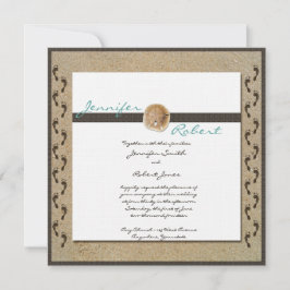 Huellas en la invitación a la boda de arena