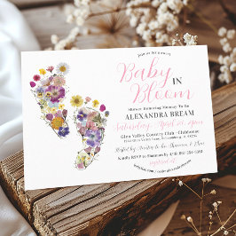 Huellas florales Niña Rosa Invitación a ducha