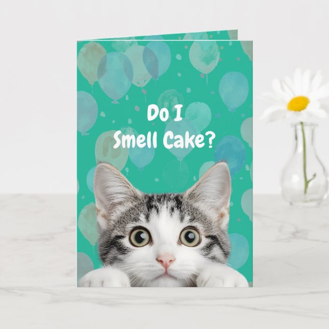 ¿Huelo pastel Tarjeta de cumpleaños de gatito lind (Planta pequeña)