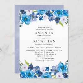 Hues de Blue Floral Rehearsal Invitación a cenar