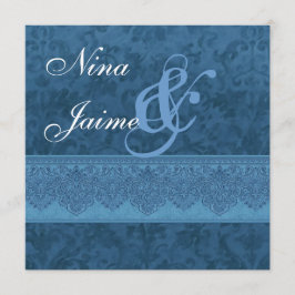 Hues of Blue Damask Wedding Invitación E403