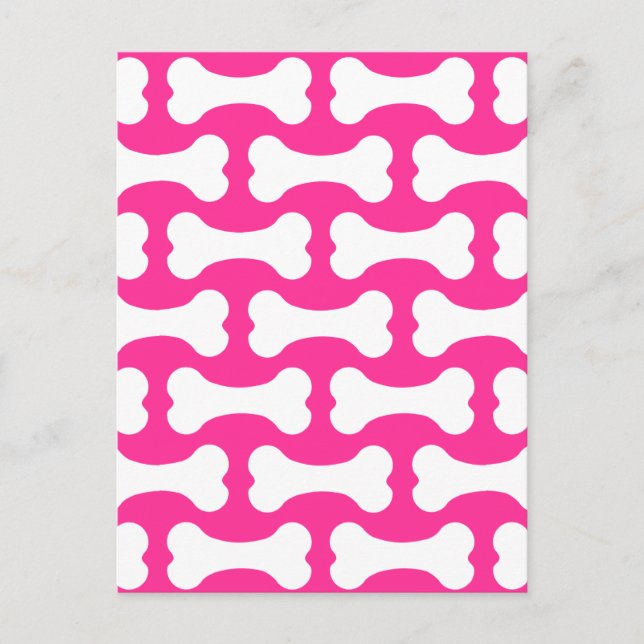 Hueso de perro rosa y blanco personalizado postal (Anverso)