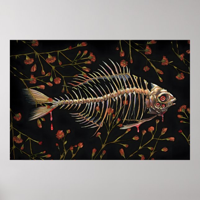 Huesos de pescado con flores - mini impresión de 5 (Frente)