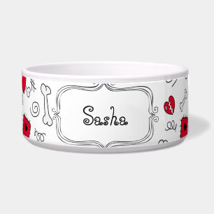 Huesos del Doodle y cuenco personalizado corazones