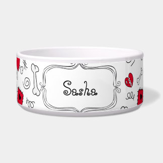 Huesos del Doodle y cuenco personalizado corazones