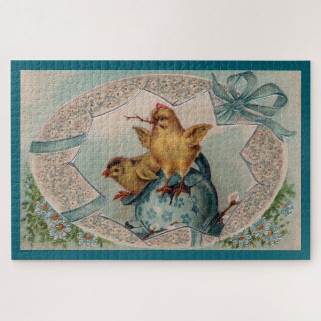 Huevo de Pascua Azul y rompecabezas grandes (Horizontal)