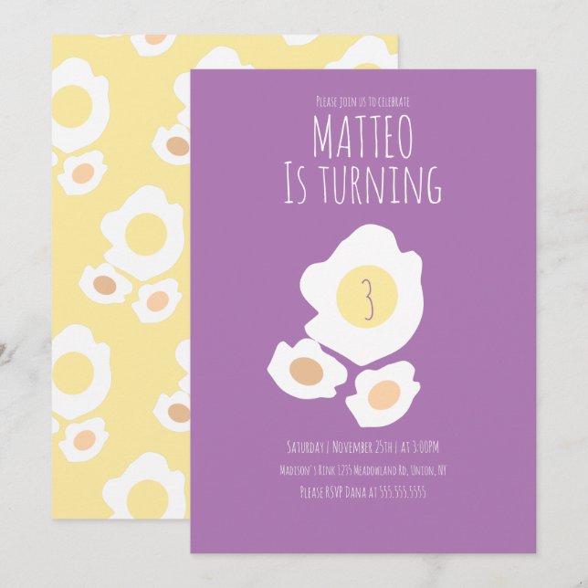 Huevo frito que cumple tres años de invitación (Anverso / Reverso)