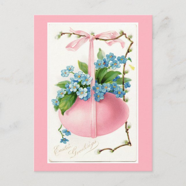 Huevo rosa y postal de Pascua con Flores (Anverso)