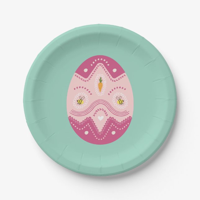 Huevo rosado sobre fondo verde de plato de fiesta  (Anverso)