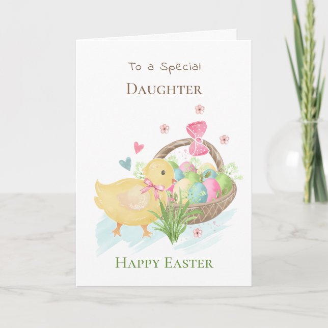Huevos coloridos y tarjeta de Pascua para Hijas de (Anverso)