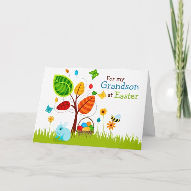 Huevos de árbol de tarjetas de Pascua para nieto (Anverso)