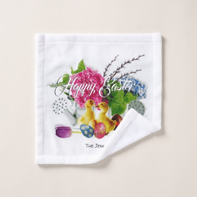 Huevos de Pascua, Ducklings y Flores de Primavera (Toallita)