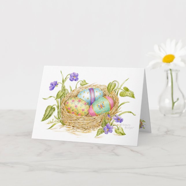 Huevos de Pascua pintados en la tarjeta de felicit (Planta pequeña)