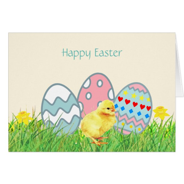Huevos de Pascua pintados y polluelo lindo (Anverso (Horizontal))