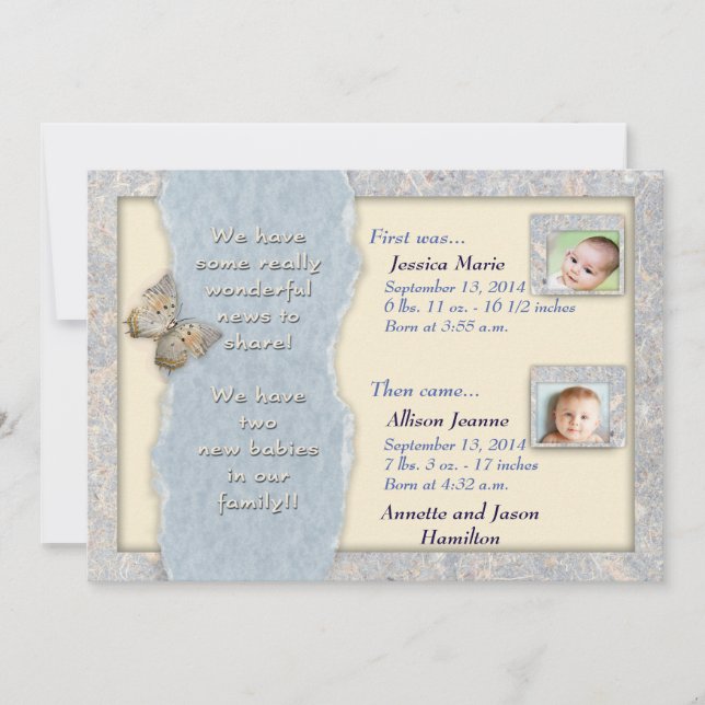 Huggable anuncio de nacimiento de gemelos (Anverso)