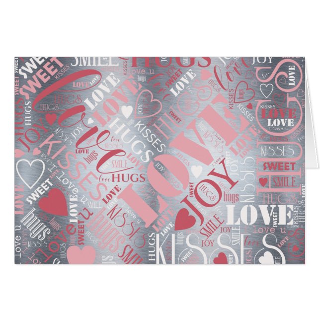 Hugs and Kisses Word Cloud Pink/Silver ID286 (Anverso (Horizontal))