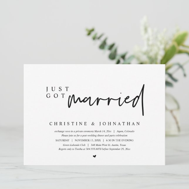 Huida de Boda, Acabamos de Casarnos Invitación (Anverso de pie)