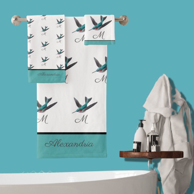 Hummingbird acuarela verde azul Monograma inicial (Subido por el creador)