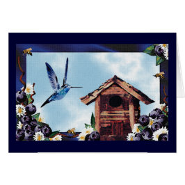 Hummingbird, Birdhouse y Blueberries