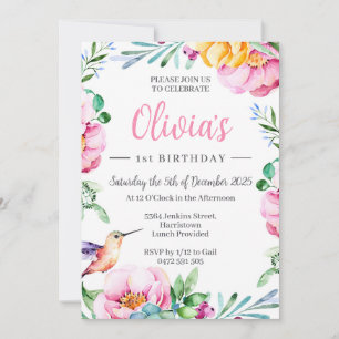 Hummingbird Chicas Invitación de fiesta de cumplea