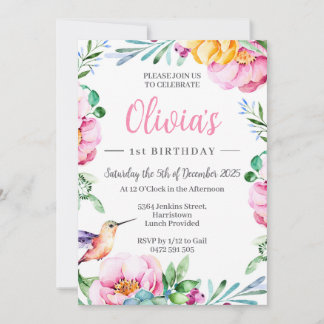 Hummingbird Chicas Invitación de fiesta de cumplea