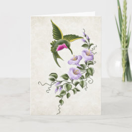 Hummingbird con flores 2 tarjeta de saludo en blan