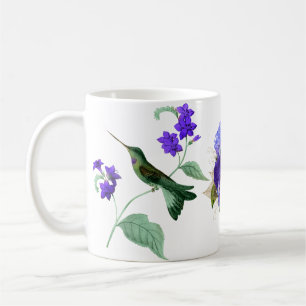 Hummingbird con flores moradas taza de café
