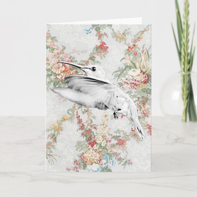 Hummingbird con tarjeta de nota de arte floral vin (Anverso)