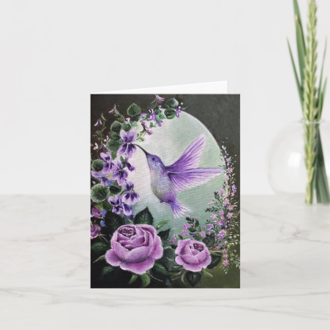 Hummingbird con tarjeta de saludo de rosas (Anverso)