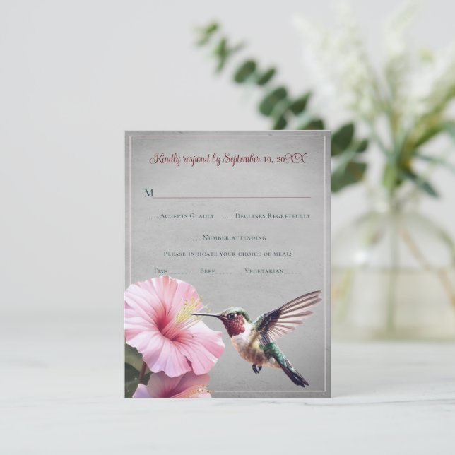 Hummingbird e Hibiscus | Gray Wedding RSVP (Anverso de pie)