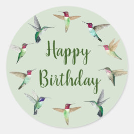 Hummingbird Happy Birthday Classic Round Pegatina