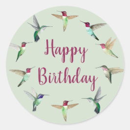 Hummingbird Happy Birthday Classic Round Pegatina