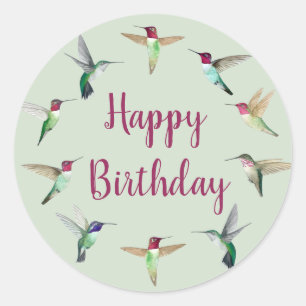 Hummingbird Happy Birthday Classic Round Pegatina