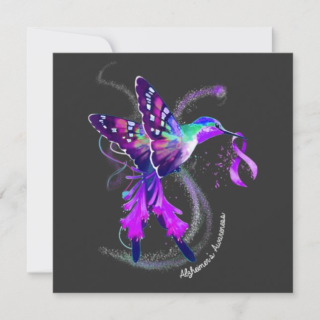 Hummingbird Holding Purple Ribbon Alzheimer (Anverso)