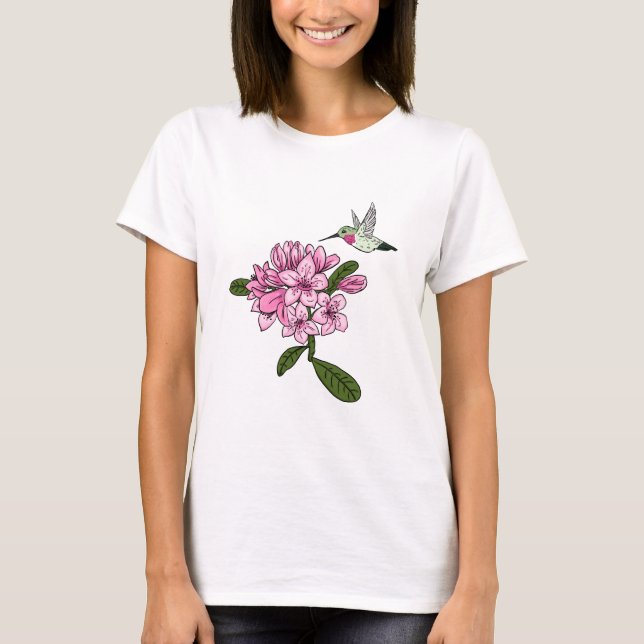 Hummingbird y Rhododendron flor camiseta (Anverso)