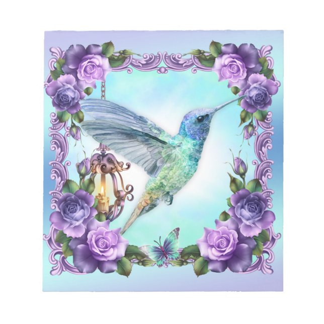 Hummingbird y Rosa Bloc de notas de 5,5" x 6" - 40 (Frente)