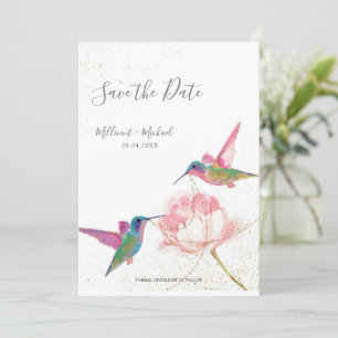 Hummingbirds acuarela con Peony Save the Date