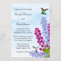 Hummingbirds en flores de jardín invitación a boda